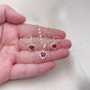 Oro Laminado Earring and Pendant Adult Set, Gold Filled Style Heart and Cluster Design, with Ruby and White Cubic Zirconia, Polished, Golden Finish, 10.196.0145.1
