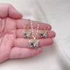 Oro Laminado Earring and Pendant Adult Set, Gold Filled Style Butterfly Design, with Multicolor Cubic Zirconia, Polished, Golden Finish, 10.196.0146