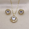 Oro Laminado Earring and Pendant Adult Set, Gold Filled Style Cluster Design, with White Cubic Zirconia, Diamond Cutting Finish, Golden Finish, 10.196.0151