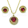 Oro Laminado Earring and Pendant Adult Set, Gold Filled Style Cluster Design, with Ruby and White Cubic Zirconia, Diamond Cutting Finish, Golden Finish, 10.196.0151.1