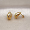 Oro Laminado Stud Earring, Gold Filled Style Teardrop Design, Diamond Cutting Finish, Golden Finish, 02.342.0325