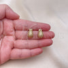 Oro Laminado Stud Earring, Gold Filled Style Teardrop Design, with White Micro Pave, Polished, Golden Finish, 02.342.0328