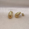 Oro Laminado Stud Earring, Gold Filled Style Teardrop Design, Diamond Cutting Finish, Golden Finish, 02.342.0329