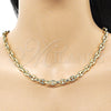 Oro Laminado Fancy Necklace, Gold Filled Style Puff Mariner Design, Polished, Golden Finish, 03.213.0262.24 (07 MM Thickness, 24 Inches Length)