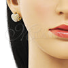 Oro Laminado Huggie Hoop, Gold Filled Style Heart Design, with Ivory Pearl, Polished, Golden Finish, 02.379.0086.15