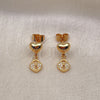 Oro Laminado Dangle Earring, Gold Filled Style Heart and Lock Design, with White Micro Pave, Polished, Golden Finish, 02.156.0687