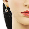 Oro Laminado Dangle Earring, Gold Filled Style Heart Design, with White Cubic Zirconia, Polished, Golden Finish, 02.156.0689