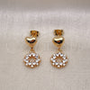 Oro Laminado Dangle Earring, Gold Filled Style Heart Design, with White Cubic Zirconia, Polished, Golden Finish, 02.156.0689