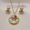 Oro Laminado Earring and Pendant Adult Set, Gold Filled Style Flower Design, with Multicolor Cubic Zirconia and White Micro Pave, Polished, Golden Finish, 10.284.0036