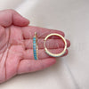 Oro Laminado Huggie Hoop, Gold Filled Style Baguette Design, with Blue Topaz Cubic Zirconia, Polished, Golden Finish, 02.210.0105.14.35