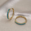 Oro Laminado Huggie Hoop, Gold Filled Style Baguette Design, with Blue Topaz Cubic Zirconia, Polished, Golden Finish, 02.210.0105.14.35