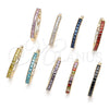 Oro Laminado Huggie Hoop, Gold Filled Style Baguette Design, with Blue Topaz Cubic Zirconia, Polished, Golden Finish, 02.210.0105.14.35