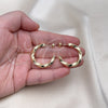 Oro Laminado Medium Hoop, Gold Filled Style Twist and Hollow Design, Diamond Cutting Finish, Golden Finish, 02.213.0636.30