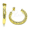 Oro Laminado Medium Hoop, Gold Filled Style Twist and Hollow Design, Diamond Cutting Finish, Golden Finish, 02.213.0637.30