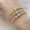 Oro Laminado Trio Bangle, Gold Filled Style Ball Design, Polished, Tricolor, 07.170.0024 (02 MM Thickness, One size fits all)