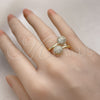 Oro Laminado Multi Stone Ring, Gold Filled Style Ball Design, with White Micro Pave, Polished, Golden Finish, 01.283.0036
