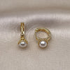 Oro Laminado Huggie Hoop, Gold Filled Style Ball Design, with Ivory Pearl, Polished, Golden Finish, 02.213.0641.14