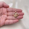 Oro Laminado Fancy Pendant, Gold Filled Style Heart and Mom Design, with White Micro Pave, Polished, Golden Finish, 05.342.0210