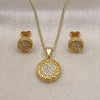 Oro Laminado Earring and Pendant Adult Set, Gold Filled Style Rope Design, with White Micro Pave, Polished, Golden Finish, 10.342.0173