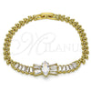 Oro Laminado Fancy Bracelet, Gold Filled Style Bow and Baguette Design, with White Cubic Zirconia, Polished, Golden Finish, 03.283.0385.07 (05 MM Thickness, 8 Inches Length)