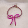 Oro Laminado Adjustable Bolo Bracelet, Gold Filled Style Bow Design, with Fuchsia Crystal, Purple Velvet, Golden Finish, 03.362.0028.07 (04 MM Thickness, 9 Inches Length)
