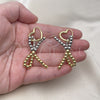 Oro Laminado Dangle Earring, Gold Filled Style Bow and Heart Design, Polished, Two Tone, 02.341.0194