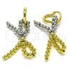 Oro Laminado Dangle Earring, Gold Filled Style Bow and Heart Design, Polished, Two Tone, 02.341.0194