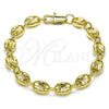 Oro Laminado Fancy Bracelet, Gold Filled Style Puff Mariner Design, Polished, Golden Finish, 04.213.0313.07 (Thickness, 8 Inches Length)