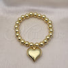 Oro Laminado Fancy Bracelet, Gold Filled Style Heart and Ball Design, Polished, Golden Finish, 03.341.0217.07 (08 MM Thickness, 7 Inches Length)