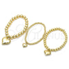 Oro Laminado Fancy Bracelet, Gold Filled Style Heart and Ball Design, Polished, Golden Finish, 03.341.0217.07 (08 MM Thickness, 7 Inches Length)
