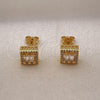 Oro Laminado Stud Earring, Gold Filled Style Baguette Design, with White Cubic Zirconia and White Micro Pave, Polished, Golden Finish, 02.342.0343