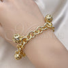 Oro Laminado Charm Bracelet, Gold Filled Style Ball and Rolo Design, Diamond Cutting Finish, Golden Finish, 03.331.0240.08 (10 MM Thickness, 8 Inches Length)