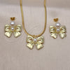 Oro Laminado Earring and Pendant Adult Set, Gold Filled Style Bow and Ball Design, with Ivory Pearl, Polished, Golden Finish, 10.417.0006