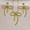 Oro Laminado Earring and Pendant Adult Set, Gold Filled Style Bow and Ball Design, with Ivory Pearl, Diamond Cutting Finish, Golden Finish, 10.417.0007