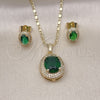 Oro Laminado Earring and Pendant Adult Set, Gold Filled Style Cluster Design, with Green Cubic Zirconia and White Micro Pave, Polished, Golden Finish, 10.196.0158.1