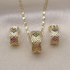 Oro Laminado Earring and Pendant Adult Set, Gold Filled Style with Multicolor Micro Pave, Polished, Golden Finish, 10.196.0160