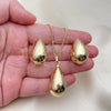Oro Laminado Earring and Pendant Adult Set, Gold Filled Style Teardrop and Hollow Design, Polished, Golden Finish, 10.163.0010