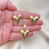 Oro Laminado Earring and Pendant Adult Set, Gold Filled Style Heart and Hollow Design, Polished, Golden Finish, 10.163.0014