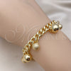 Oro Laminado Charm Bracelet, Gold Filled Style Ball and Miami Cuban Design, Polished, Golden Finish, 03.331.0256.09 (07 MM Thickness, 9 Inches Length)