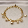 Oro Laminado Charm Bracelet, Gold Filled Style Ball and Miami Cuban Design, Polished, Golden Finish, 03.331.0256.09 (07 MM Thickness, 9 Inches Length)