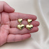 Oro Laminado Stud Earring, Gold Filled Style Heart Design, Polished, Golden Finish, 02.341.0202