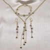 Oro Laminado Necklace, Bracelet and Earring, Gold Filled Style Ball and Rat Tail Design, Polished, Tricolor, 06.372.0071
