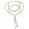 Oro Laminado Necklace, Bracelet and Earring, Gold Filled Style Ball and Rat Tail Design, Polished, Tricolor, 06.372.0071