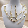 Oro Laminado Necklace, Bracelet and Earring, Gold Filled Style Box and Ball Design, Matte Finish, Two Tone, 06.372.0072