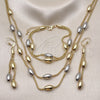 Oro Laminado Necklace, Bracelet and Earring, Gold Filled Style Box and Ball Design, Matte Finish, Two Tone, 06.372.0072