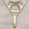 Oro Laminado Necklace, Bracelet and Earring, Gold Filled Style Rolo and Coin Design, Polished, Golden Finish, 06.372.0074