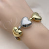 Oro Laminado Fancy Bracelet, Gold Filled Style Heart and Ball Design, Polished, Two Tone, 03.341.0228.07 (06 MM Thickness, 8 Inches Length)