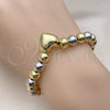 Oro Laminado Fancy Bracelet, Gold Filled Style Heart and Ball Design, Polished, Two Tone, 03.341.2282.1.07 (08 MM Thickness, 7 Inches Length)