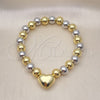 Oro Laminado Fancy Bracelet, Gold Filled Style Heart and Ball Design, Polished, Two Tone, 03.341.2282.1.07 (08 MM Thickness, 7 Inches Length)