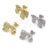 Oro Laminado Stud Earring, Gold Filled Style Bow Design, Diamond Cutting Finish, Golden Finish, 02.341.0203